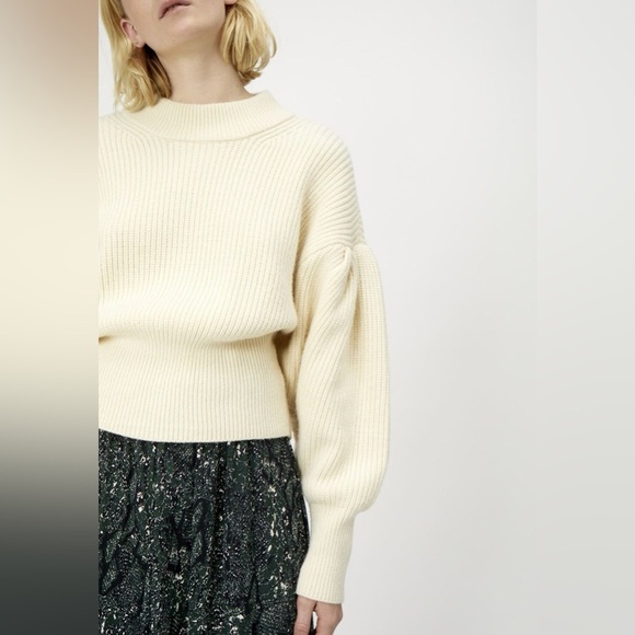 JUST FEMALE Sophie High Neck Chunky Knit Voluminous Sleeve Sweater Antique White - Picture 3 of 14